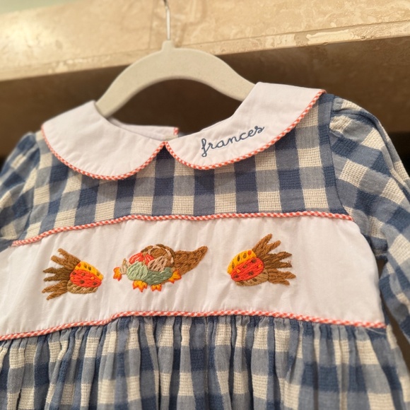Smockingbird Thanksgiving Cornucopia Dress -“frances” monogram - Picture 2 of 4